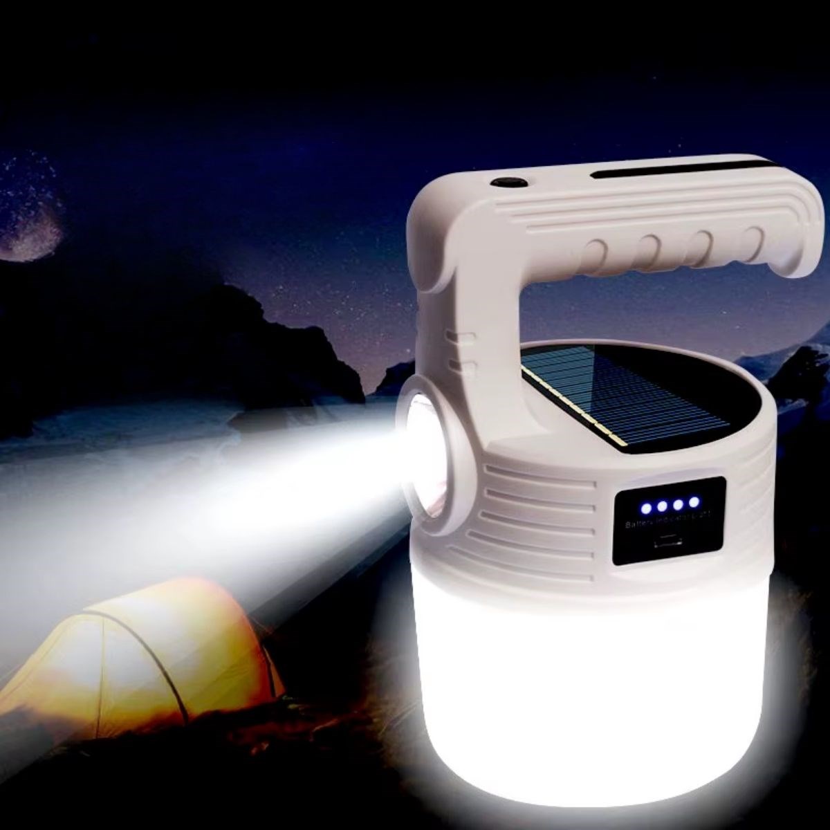 LED Solar Camping Lamp–2000 Lumens Ultra Bright, 5 Light Mod