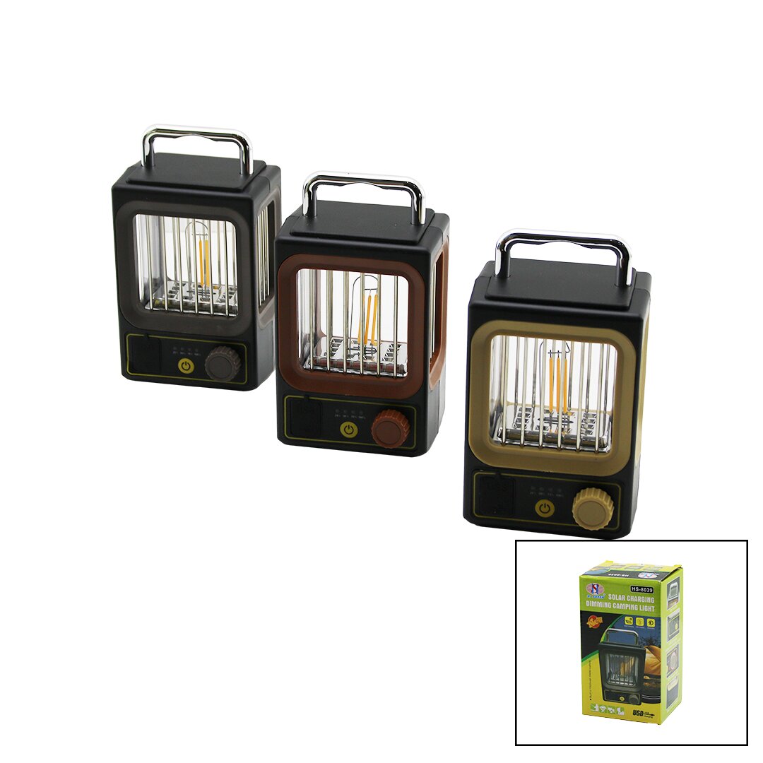 2IN1=12-LED - 1-RUSTIC BULB LAMP - GARDEN LANTERN SOLAR - RE