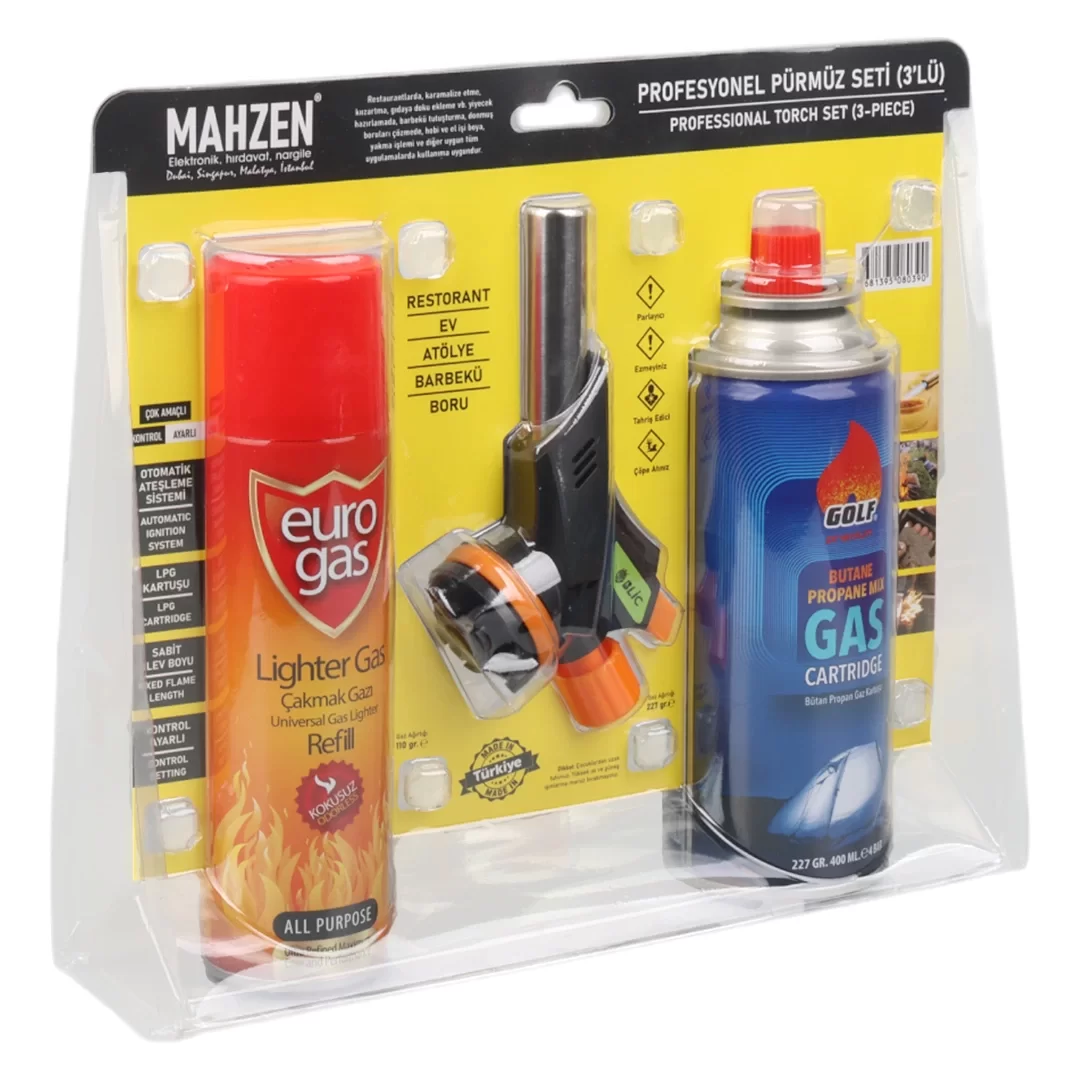 3-Piece Professional Torch Lighter Set with Camping Gas 400m