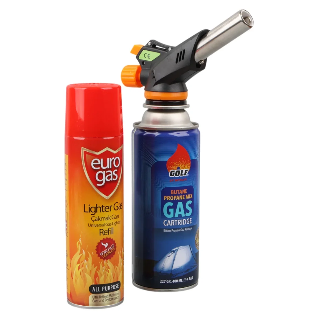 3-Piece Professional Torch Lighter Set with Camping Gas 400ml #2