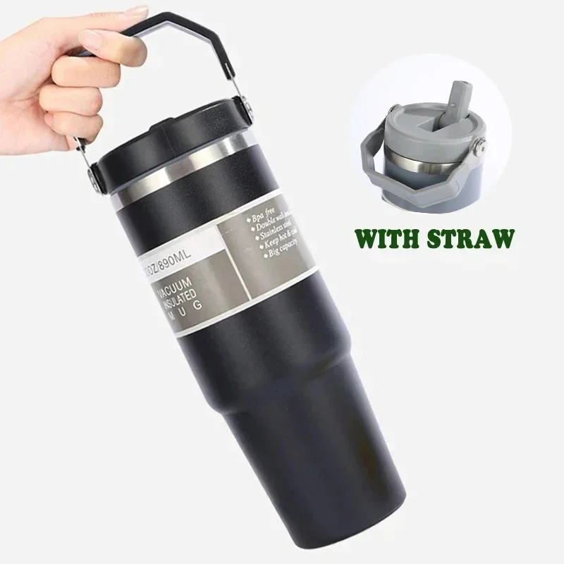 900 ML Straw Thermos Cup with Handle (5563)