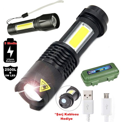 2500 Lumens + 5W COB LED USB Li-Ion Ultra-leistungsstarke Q5 XPE wasserdichte Akku-Taschenlampe (5563) #2