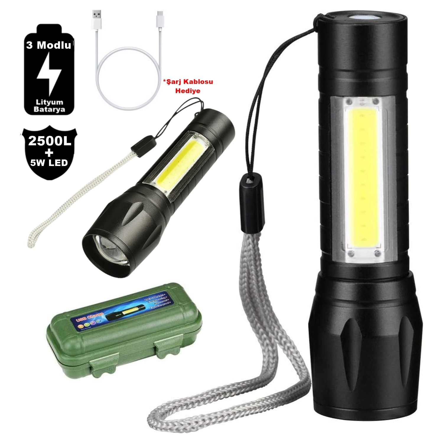 2500 Lumens + 5W COB LED USB Li-Ion Ultra-leistungsstarke Q5 XPE wasserdichte Akku-Taschenlampe (5563) #3