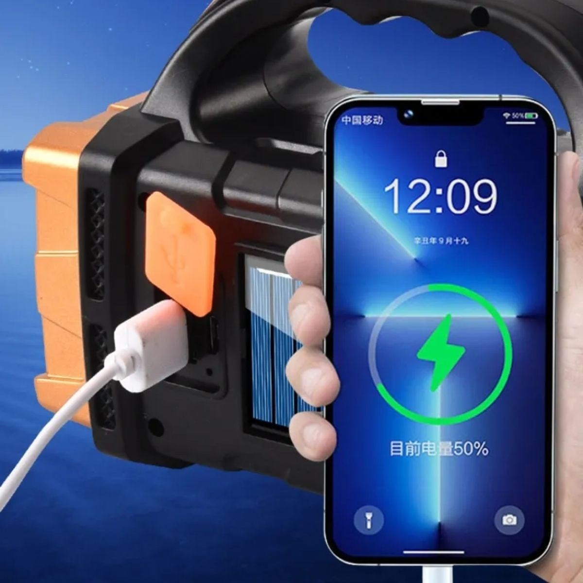 Solar & USB LED + COB Taschenlampe | 1500 mAh Tragbares Arbeitslicht–Wasserdicht (5563) #4