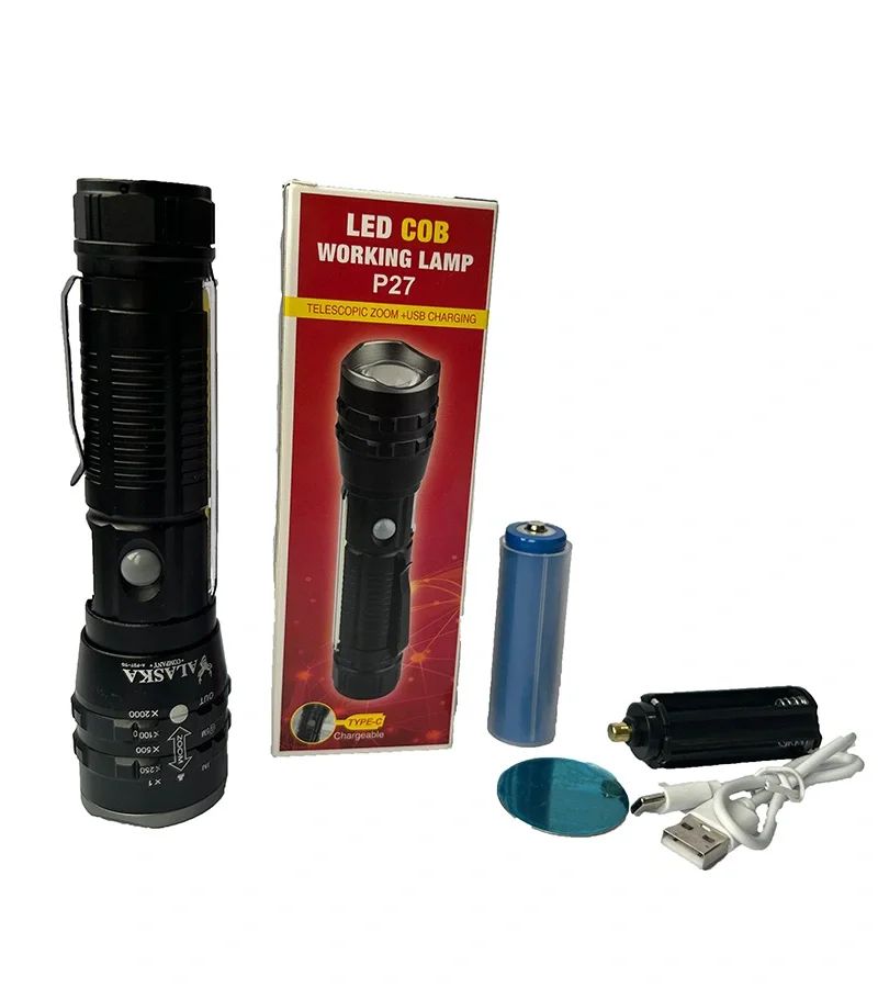 P27 Şarjlı LED Metal El Feneri 1000 Lümen Çakarlı (5563) #2