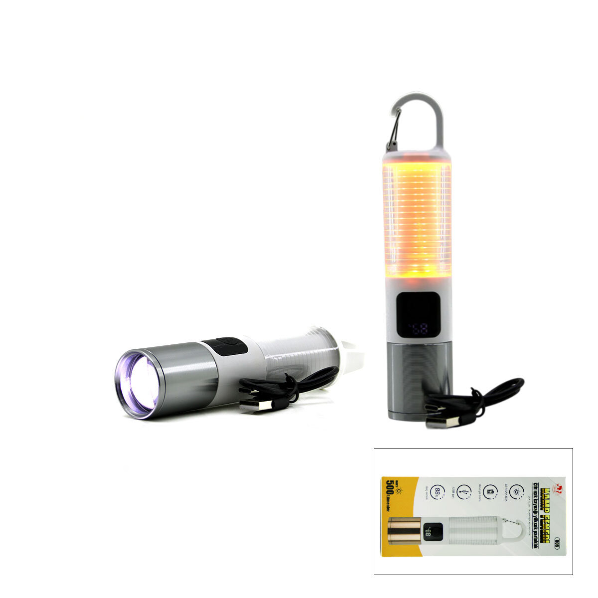 2İN1 KAMP - ÇOK AMAÇLI EL FENERİ USB ŞARJLI ZOOM 6 FONKSİYON