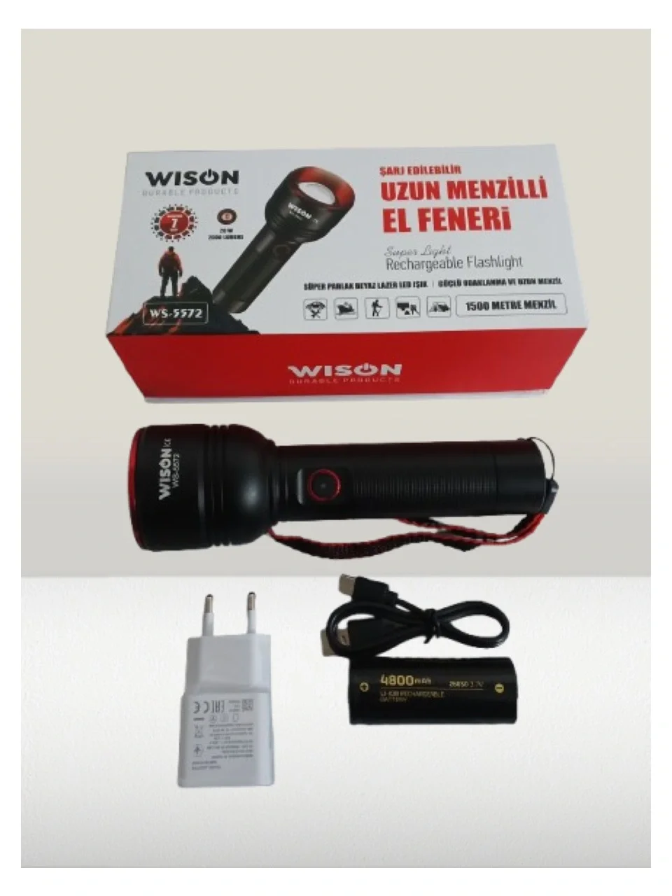 WISON WS-5572 20W Uzun Menzilli Şarjlı Metal El Feneri (5563) #3