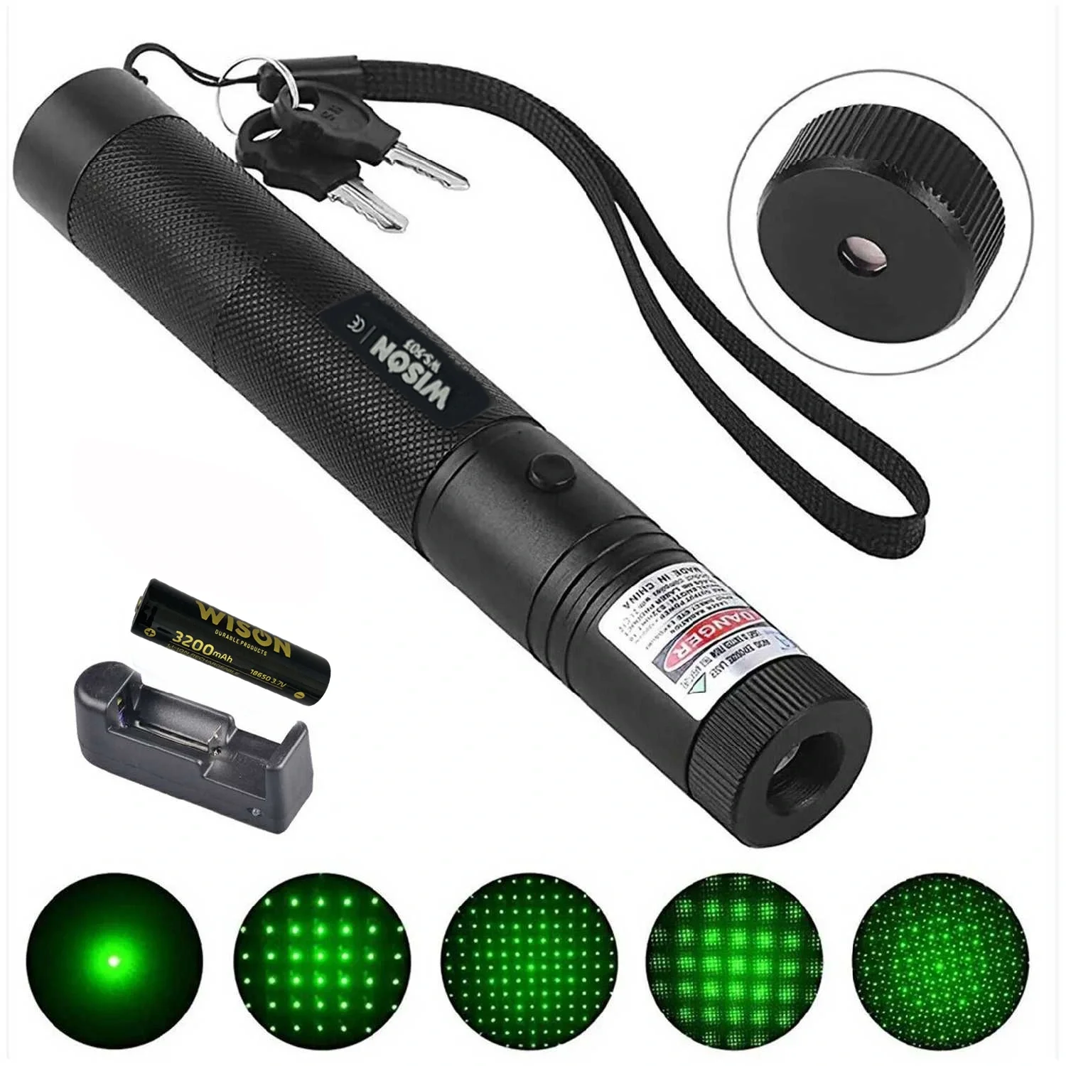 Wison WS-503 100MW 3.7V 3200mAh Pattern Green Laser Pointer