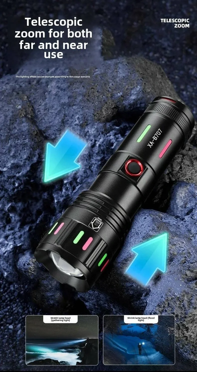 LED El Feneri 2000 Lümen USB Şarj Edilebilir Flash Işığı Yüksek Güçlü El Feneri Taktiksel Uzun Menzil El Lambası XA-B707 (5563) #2