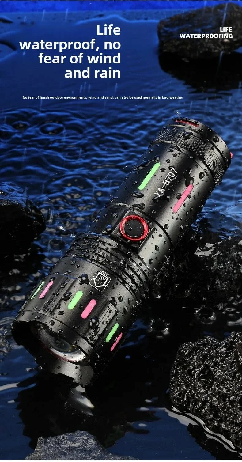 LED El Feneri 2000 Lümen USB Şarj Edilebilir Flash Işığı Yüksek Güçlü El Feneri Taktiksel Uzun Menzil El Lambası XA-B707 (5563) #3