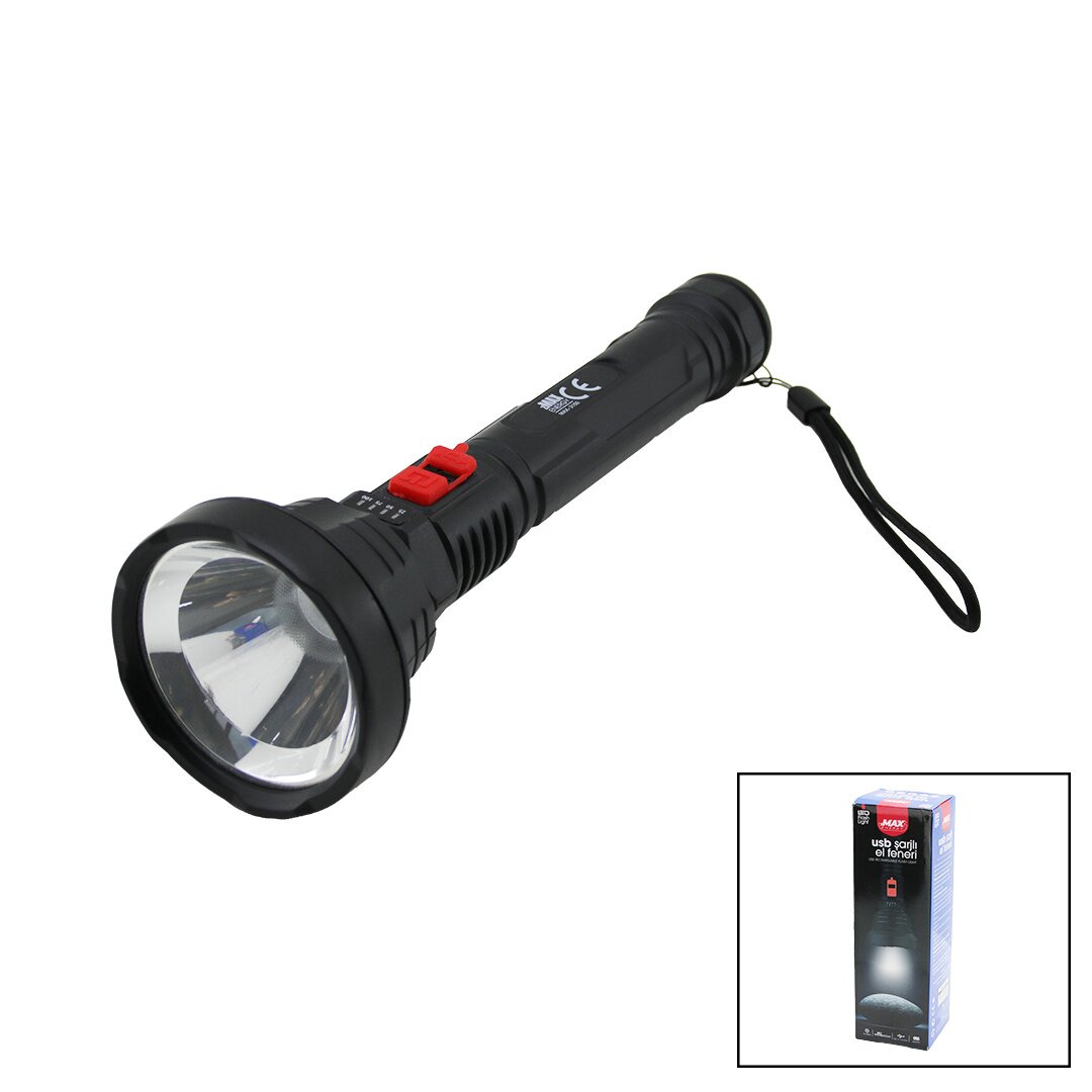 USB Rechargeable 5V 1W LED Flashlight 3-Level Light Flash Ch