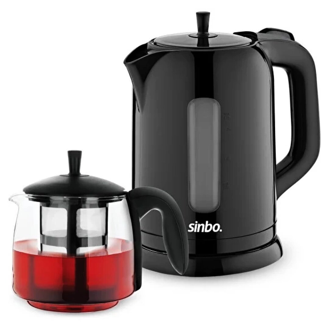 ELEKTRİKLİ CAM DEMLİKLİ PLASTİK ÇAYCI SETİ 1600W 1.7LT - 0.7
