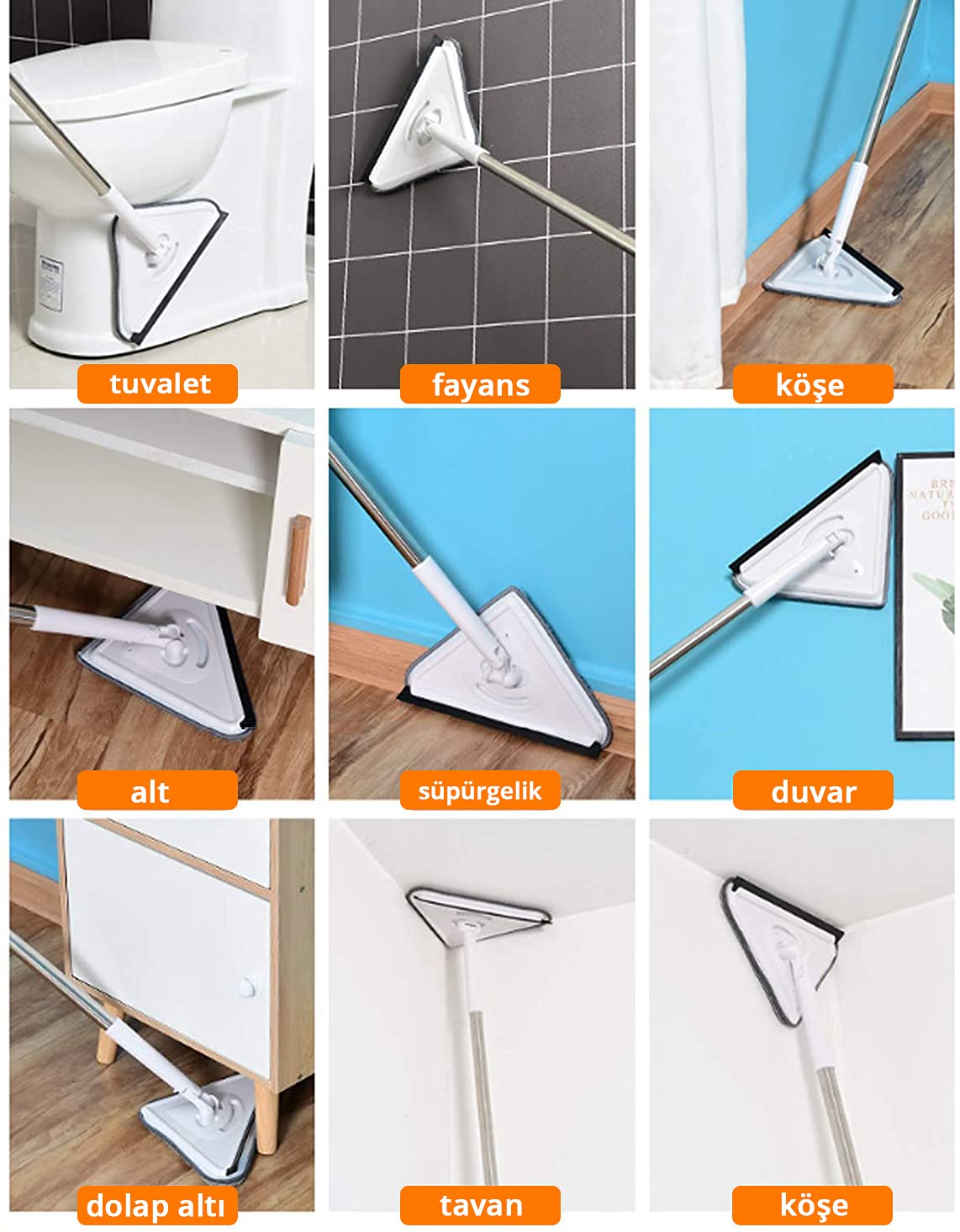 Üçgen Mop Cam Duvar Tavan Fayans Parke Temizleyici Mop (5563) #4