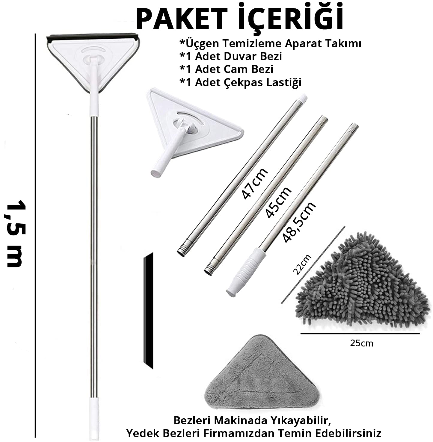 Üçgen Mop Cam Duvar Tavan Fayans Parke Temizleyici Mop (5563) #5