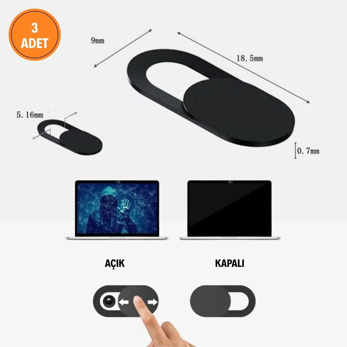 3’lü Webcam Kapatıcı – Laptop, Tablet ve Telefon Uyumlu Gizlilik Kamera Kapağı (Plastik) (5563) #5