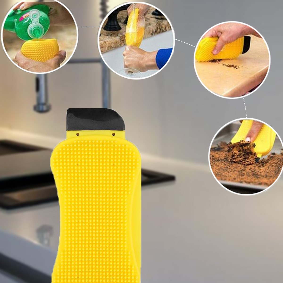 Çok Fonksiyonlu Deterjan Hazneli Pratik Bulaşık Yıkama Fırçası (5563) #4