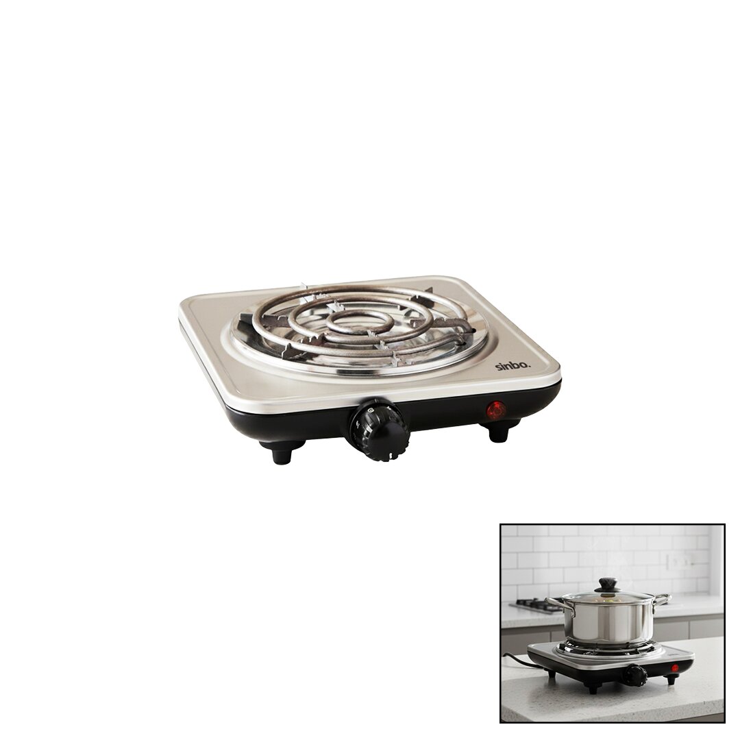 Silver Single Burner Electric Cooktop 1000W 5-Level Heat Control SCO-5065