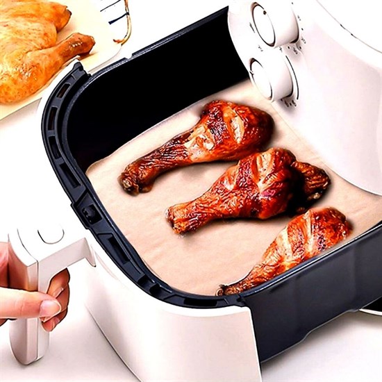 100 Adet Air Fryer Pişirme Kağıdı Tek Kullanımlık Yağ Su Geçirmez Yapışmaz Deliksiz Düz Kare Model (5563) #3