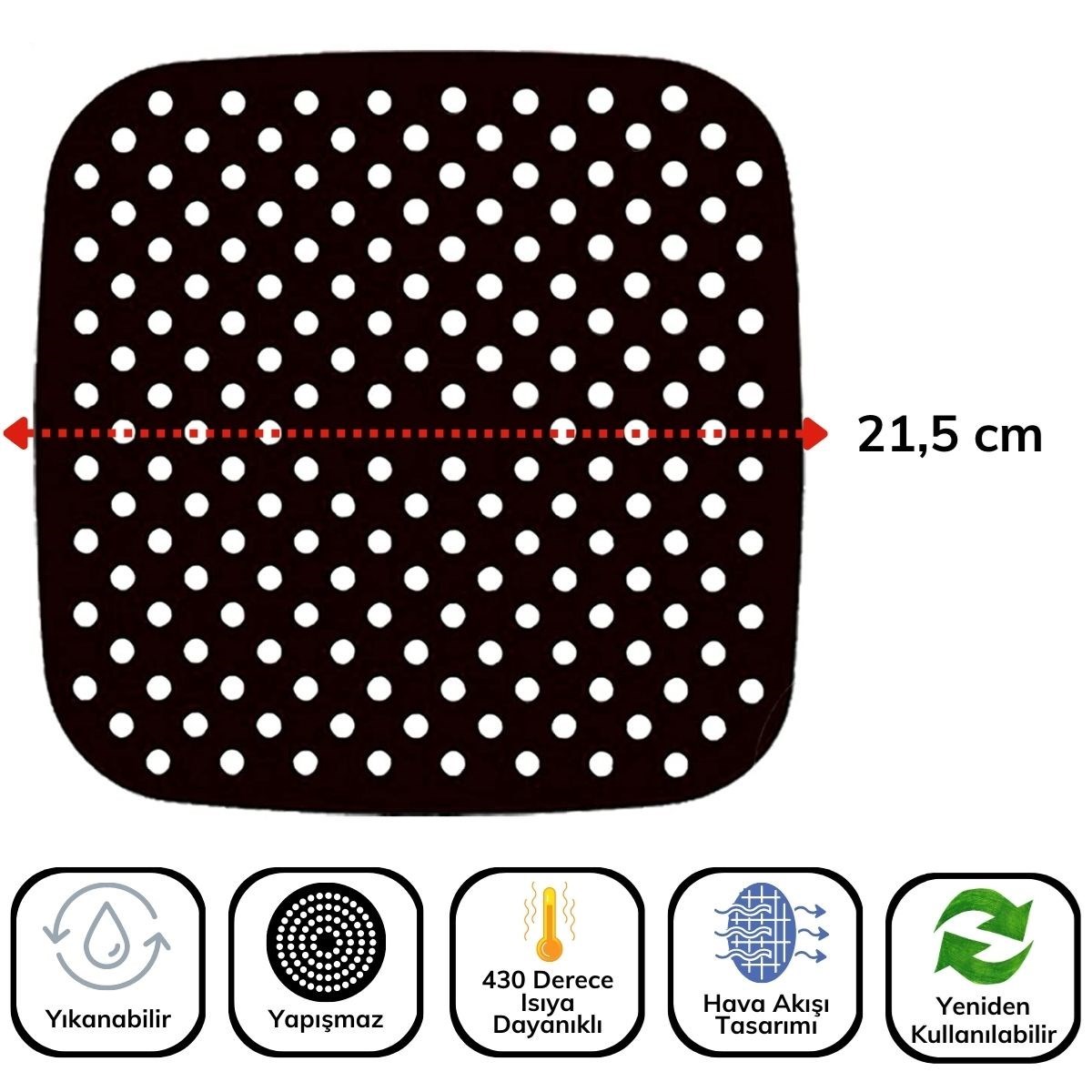 Black Heat-Resistant Washable Silicone Oven and Airfryer Square Cooking Mat 21.5 cm (5563) #5