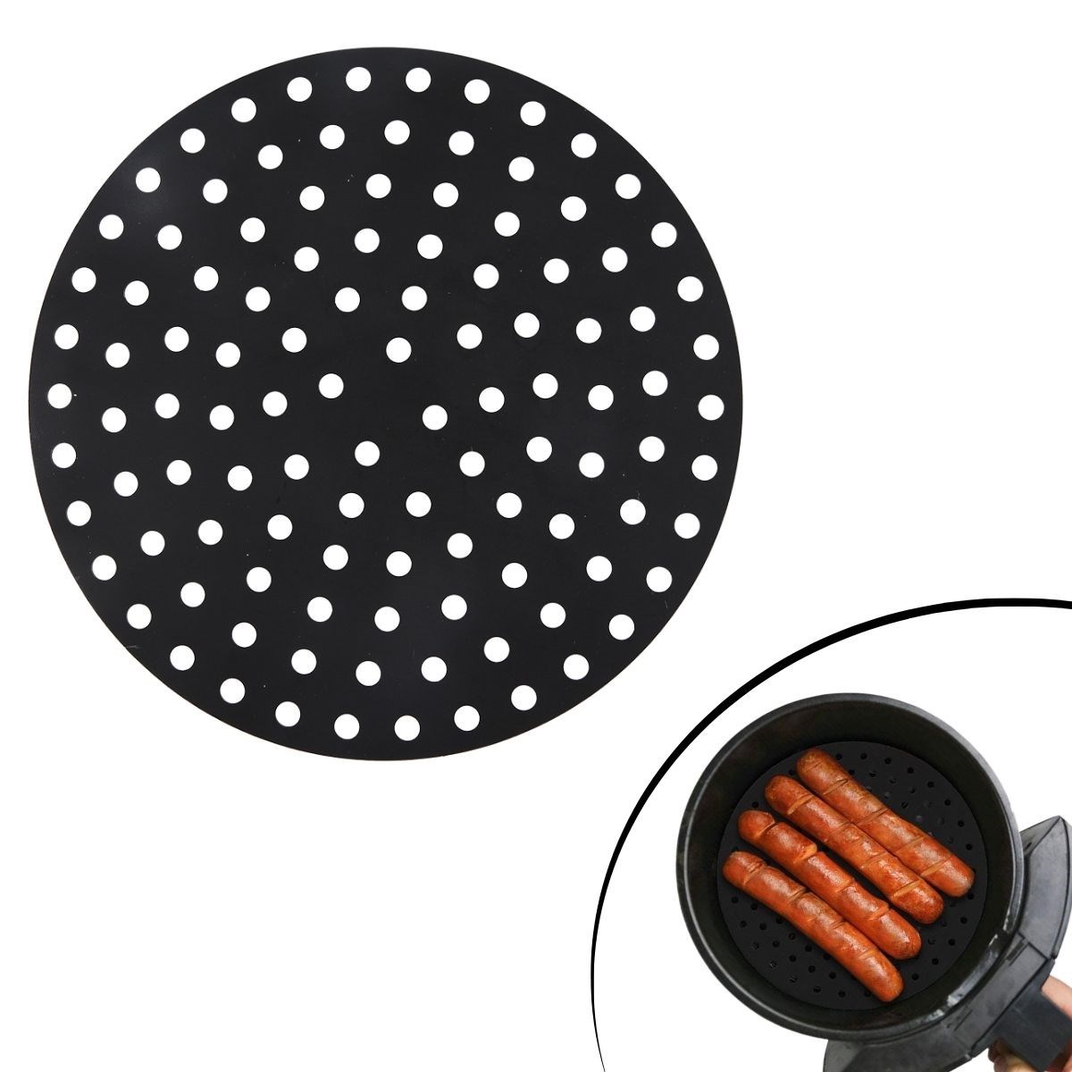 Black Heat-Resistant Washable Silicone Oven & Airfryer Round
