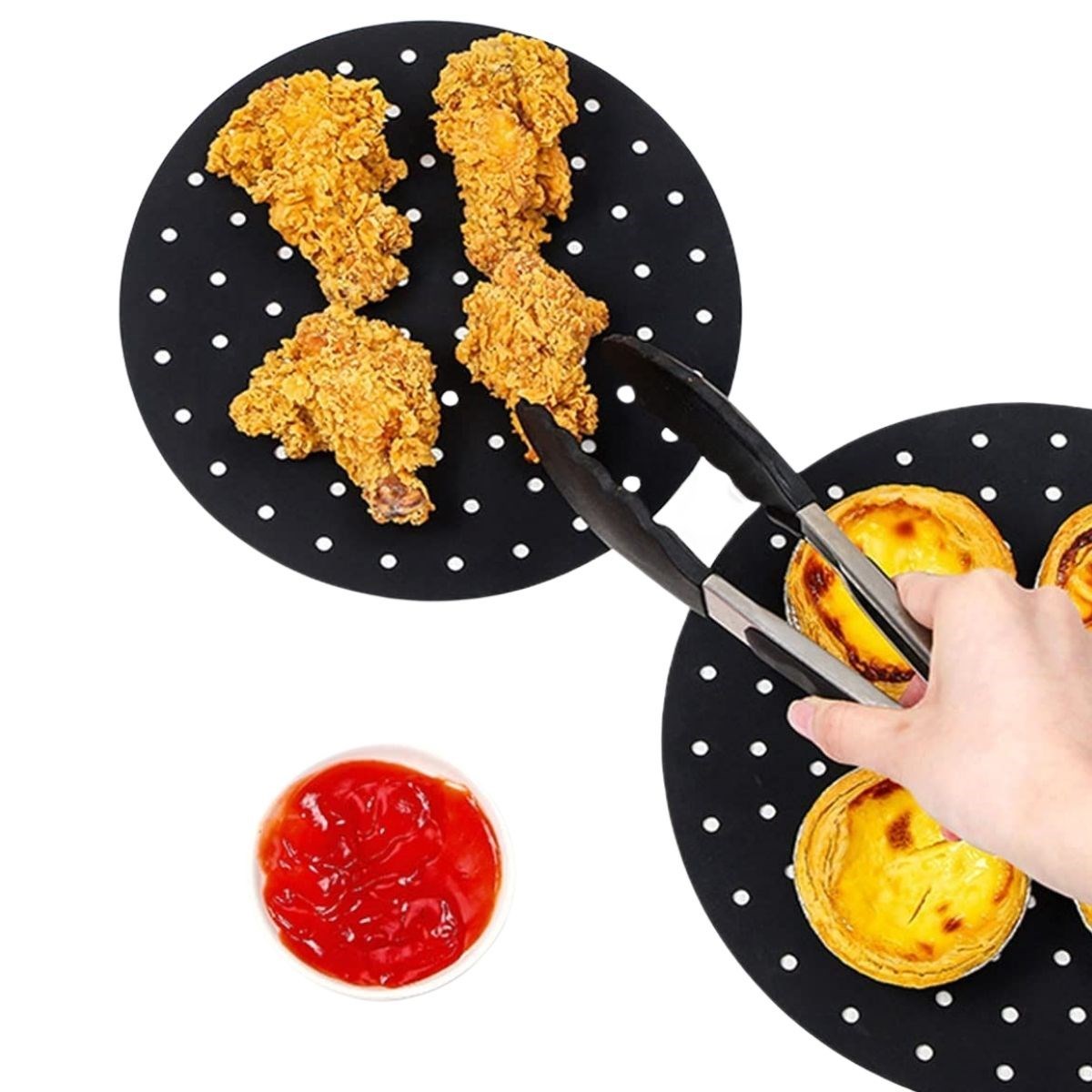 Siyah Isıya Dayanıklı Yıkanılabilir Silikon Fırın Ve Airfryer Yuvarlak Model Pişirme Matı 23 Cm (5563) #5