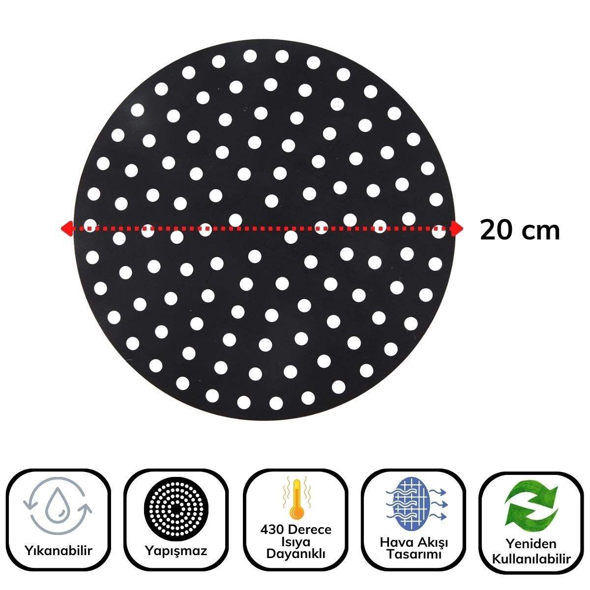 Black Heat-Resistant Washable Silicone Oven & Airfryer Round Cooking Mat 20 Cm (5563) #4