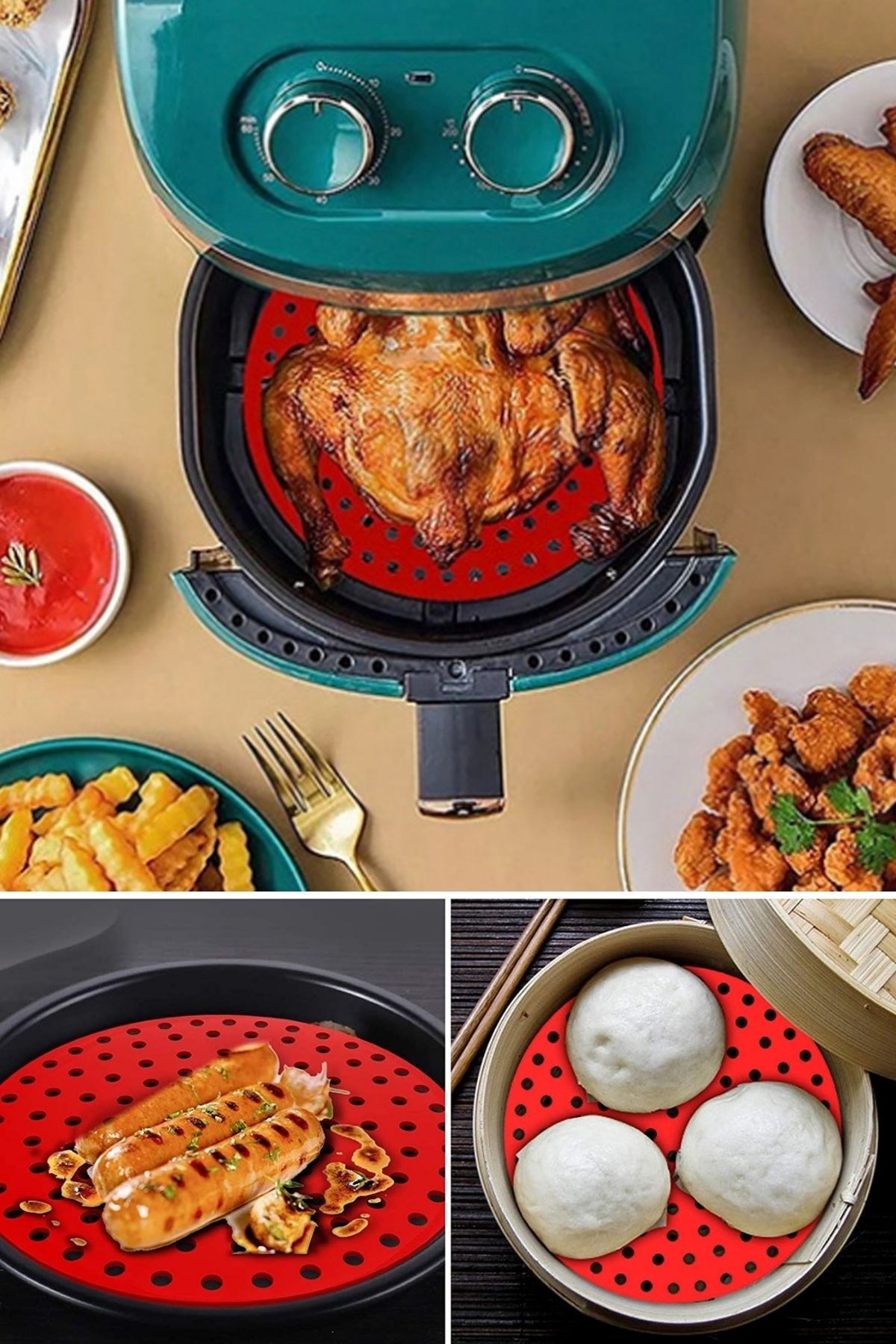 Black Heat-Resistant Washable Silicone Oven & Airfryer Round Cooking Mat 20 Cm (5563) #5