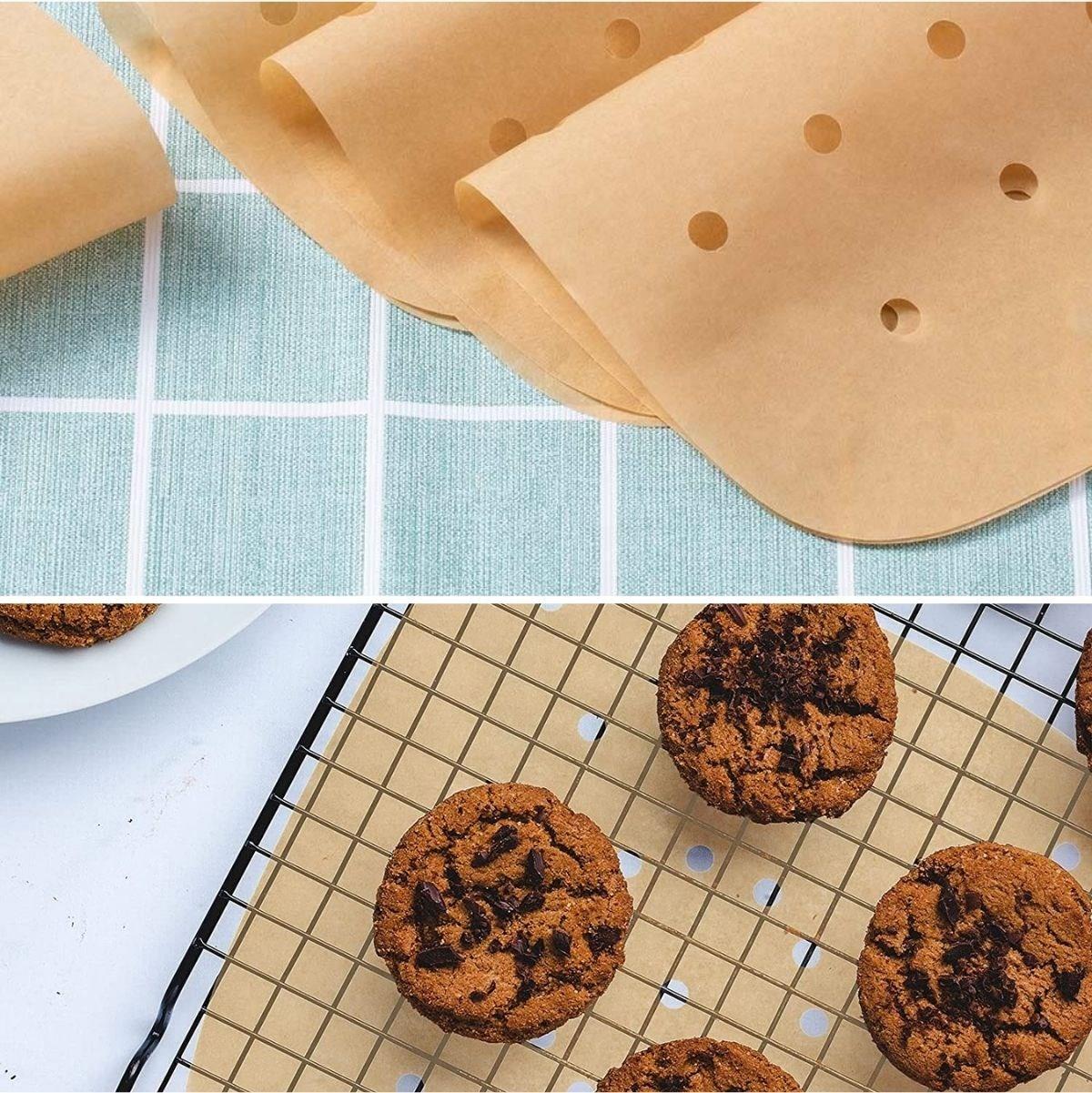 250 Adet Air Fryer Pişirme Kağıdı Tek Kullanımlık Hava Fritöz Yağ Geçirmez Yapışmaz Gıda Pişirme Kağıdı Delikli Kare Model (5563) #4