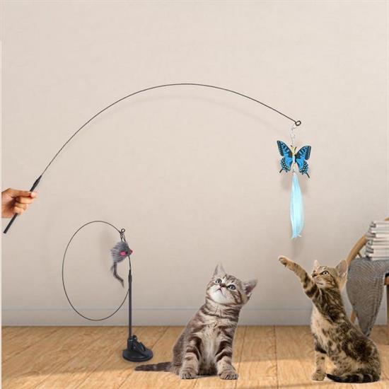 Suction Cup Feathered Bell Fishing Rod Cat Toy (5563)