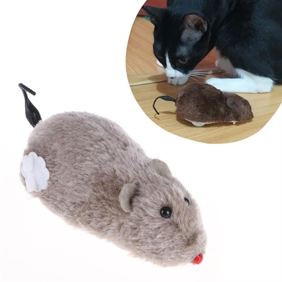Wind-Up Cat Training Toy Plush Mouse - Interactive Cute Play