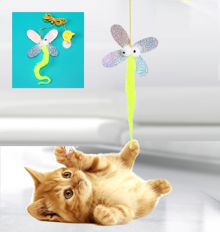 Butterfly Self-Adhesive Elastic Cat Toy Wand (5563)