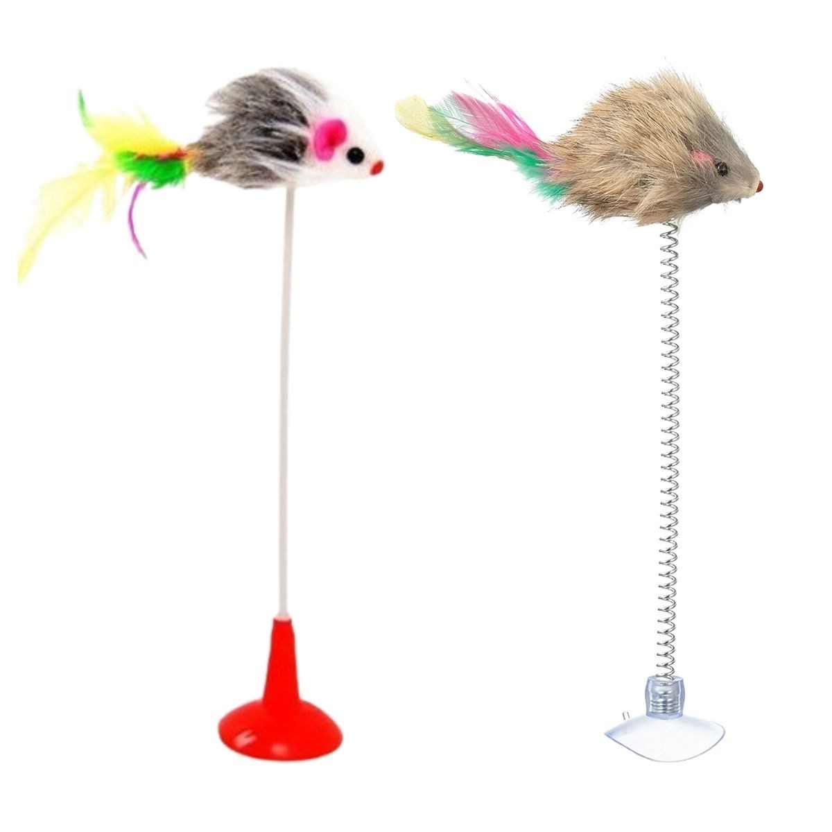 Set of 2 Suction Cup Mouse Fuzzy Interactive Stretchy Plush