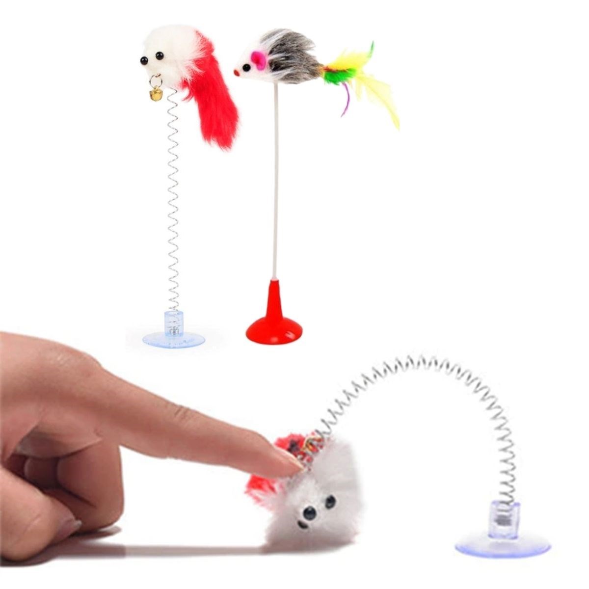 Set of 2 Suction Cup Mouse Fuzzy Interactive Stretchy Plush Cat Toys (5563) #2