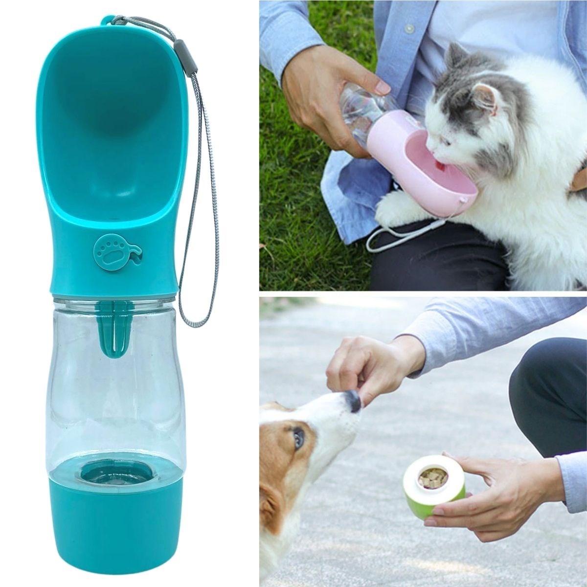 Taşınabilir Mama Hazneli Evcil Hayvan Suluğu Seyahat Kabı Ki