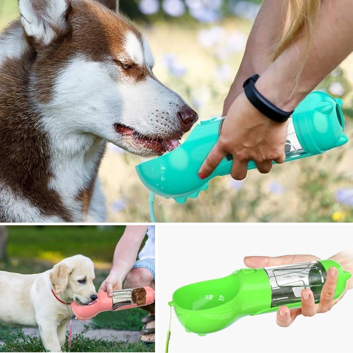 Portable Pet Water Bottle with Food Bowl & Waste Bag Holder - 300ml (5563) #2