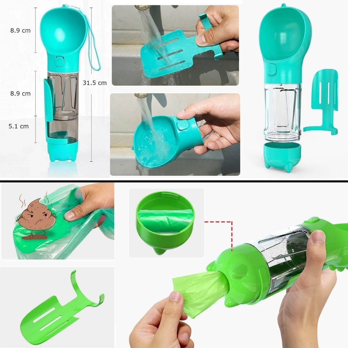 Portable Pet Water Bottle with Food Bowl & Waste Bag Holder - 300ml (5563) #4