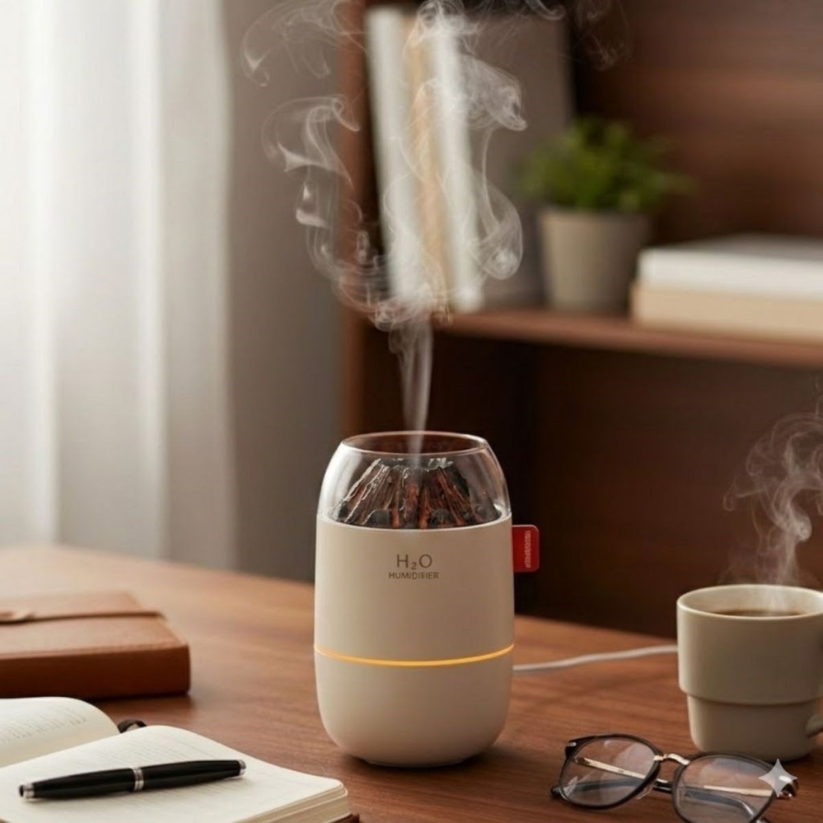 Ahşap Odun Ateşi Tasarımlı 280 Ml Ultrasonik Hava Nemlendiri