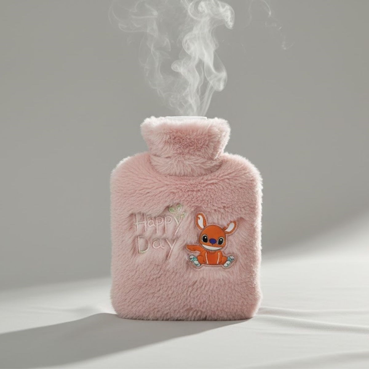 Süße rosa Plüsch-Wärmflasche 1 L mit frohem Roboter-Tiermotiv #3