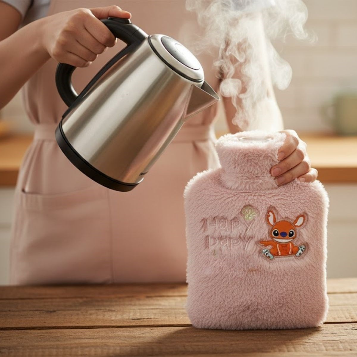 Süße rosa Plüsch-Wärmflasche 1 L mit frohem Roboter-Tiermotiv #4