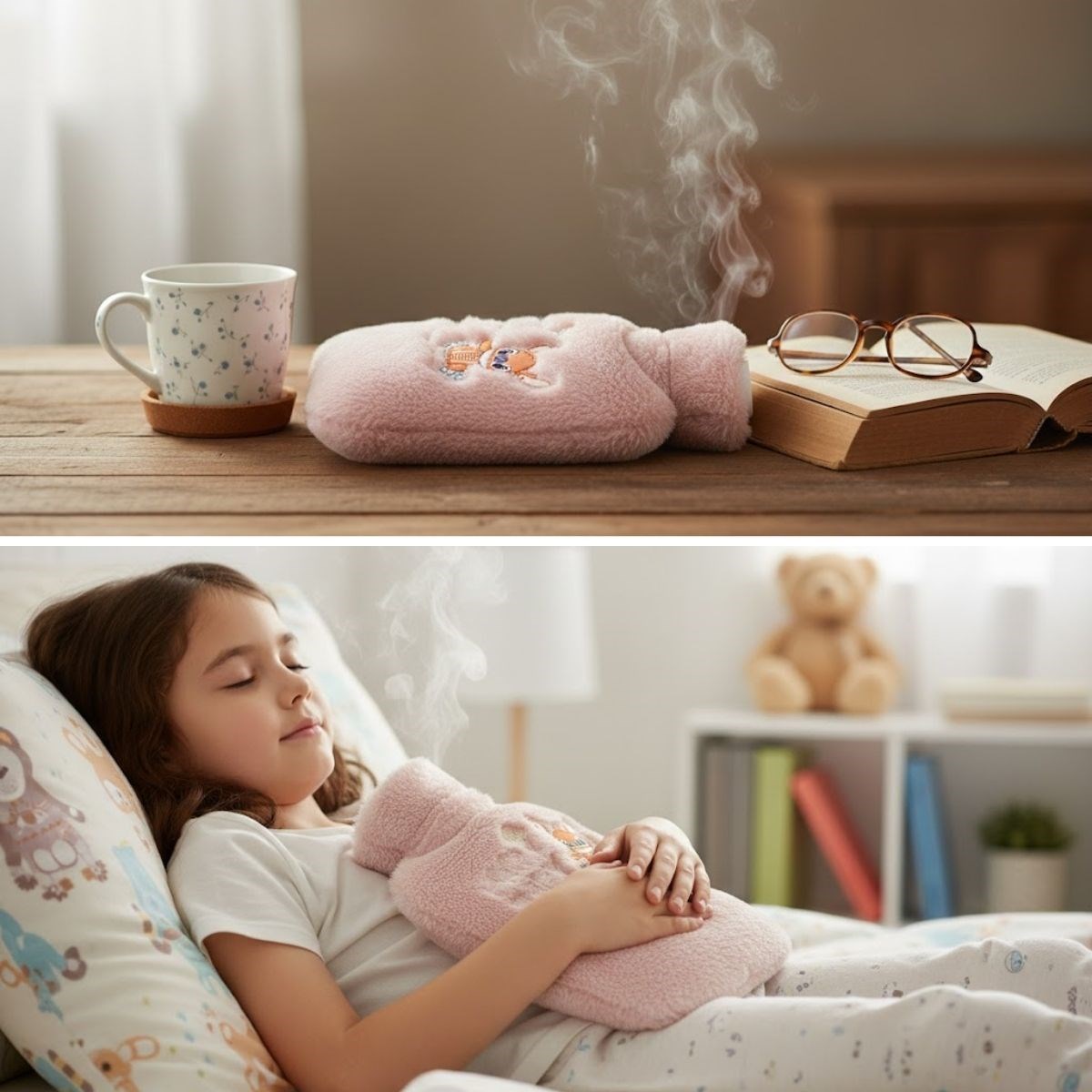 Süße rosa Plüsch-Wärmflasche 1 L mit frohem Roboter-Tiermotiv #5