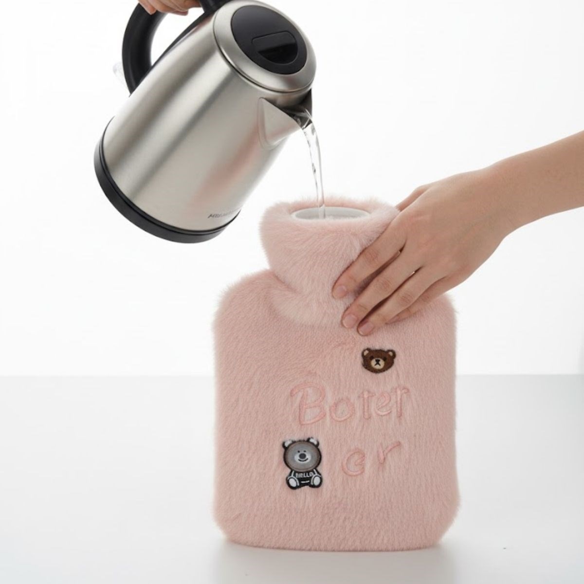 Işıklı Ayıcıklı Figürlü Pembe Peluş Sıcak Su Torbası 1 Lt – Yumuşak Kılıf, Uzun Süre Sıcak Tutan Termal Su Torbası (5563) #2