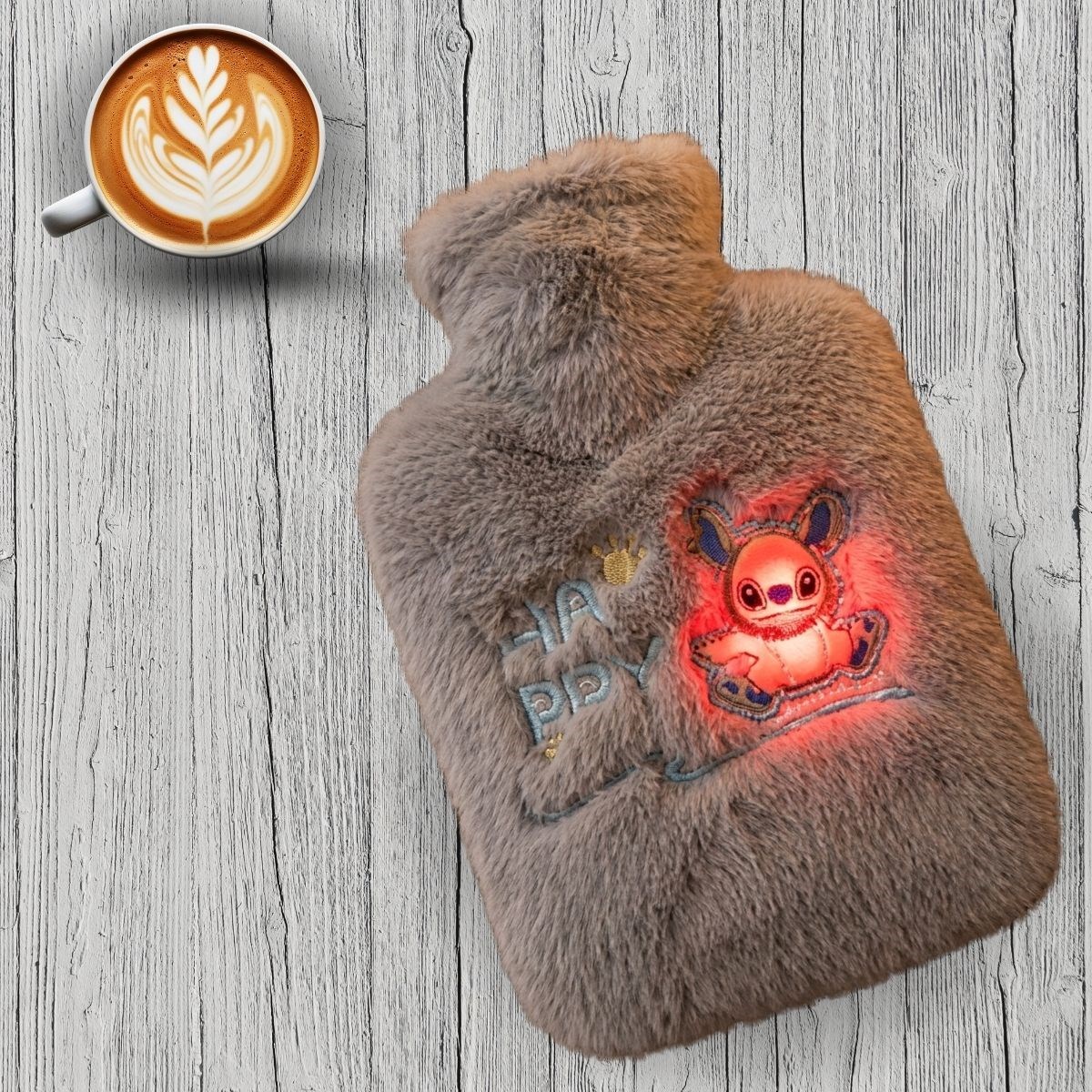 Mutlu Robot Hayvan Figürlü Gri Peluş Sıcak Su Torbası 1 Lt –