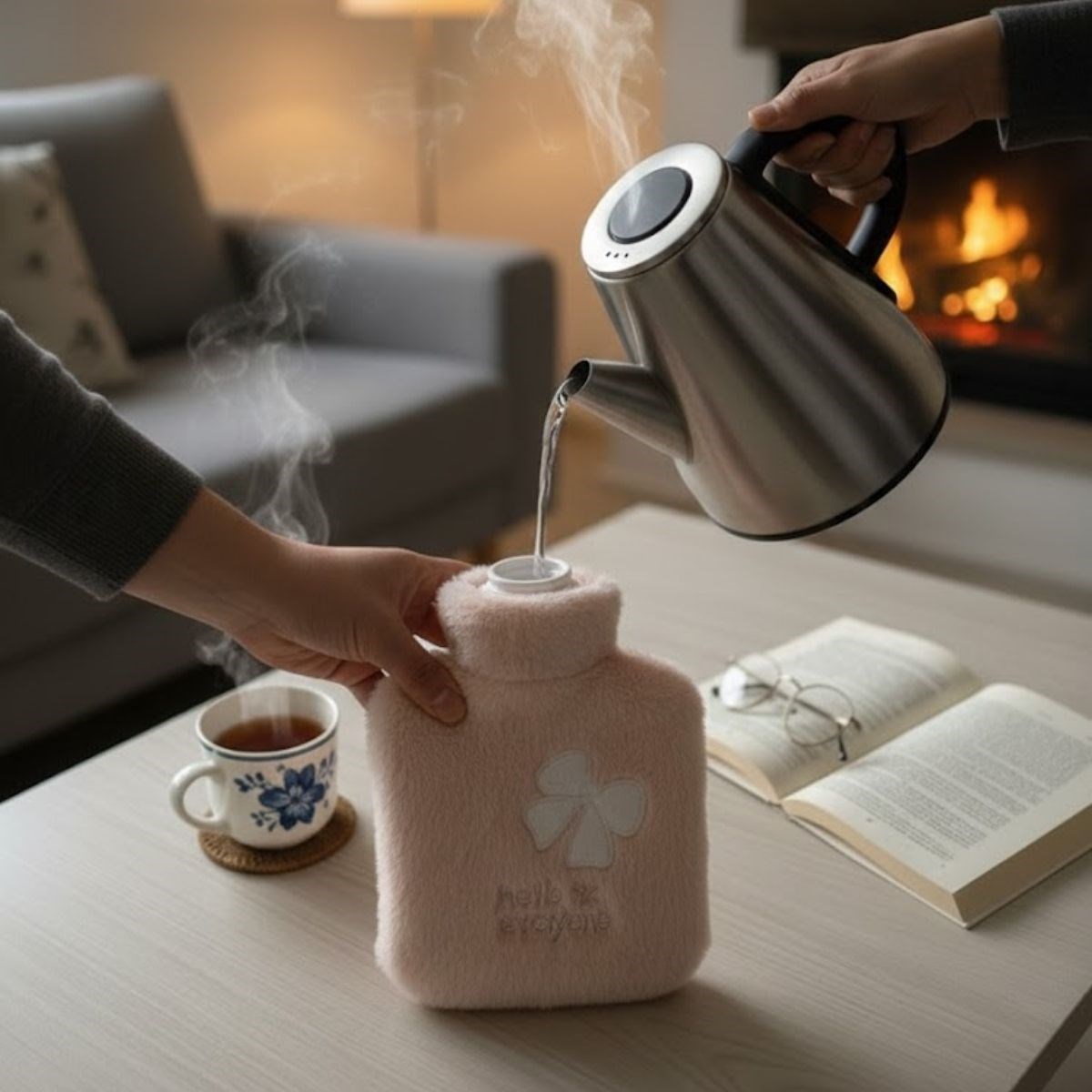 Hello Everyone Rosa Plüsch Wärmflasche 1 L – Weiches Etui, Langanhaltend Warm #3