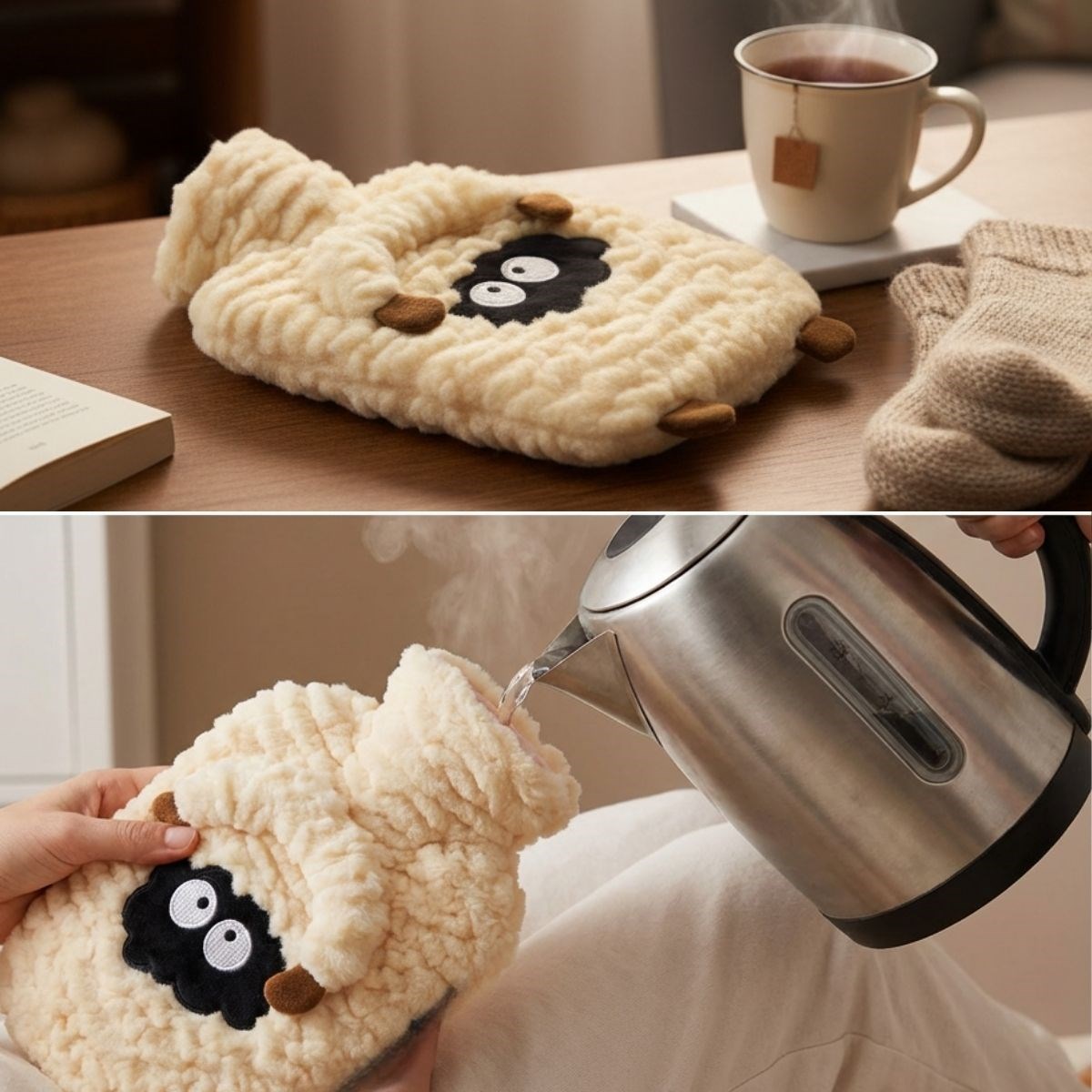 Süßes Lammdesign Plüsch Wärmflasche 1 L – Weiches Futter, Langanhaltende Wärme (5563) #3