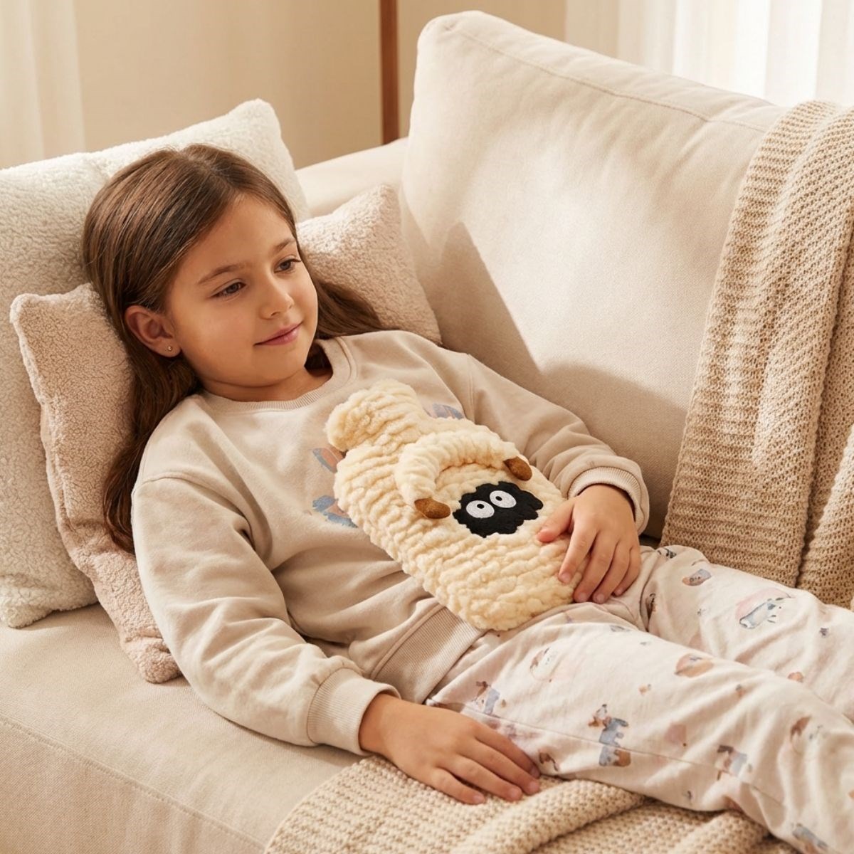 Süßes Lammdesign Plüsch Wärmflasche 1 L – Weiches Futter, Langanhaltende Wärme (5563) #4