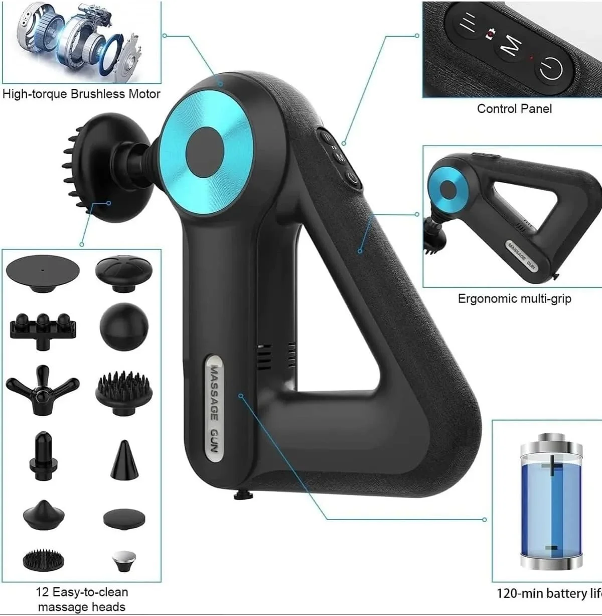 12 Başlıklı Profesyonel Masaj Tabancası Çok Fonksiyonlu (5563) #5