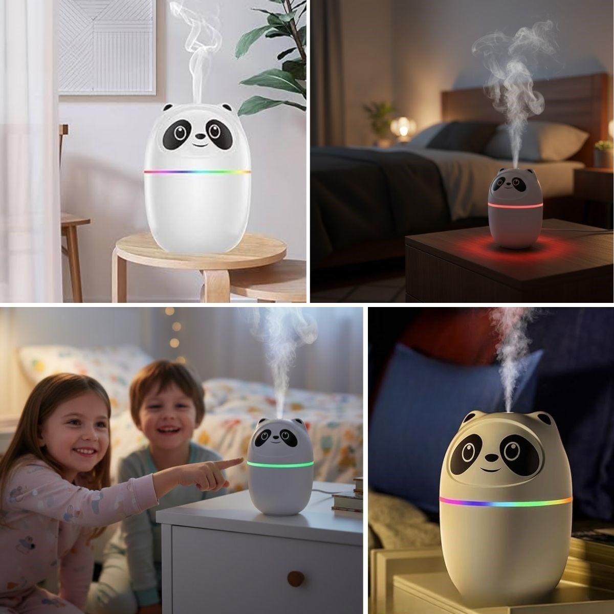 Sevimli Panda Figürlü Hava Nemlendirici – Ultrasonik Soğuk Buhar Makinesi, LED Işıklı Masaüstü Oda Nemlendirici (5563) #2