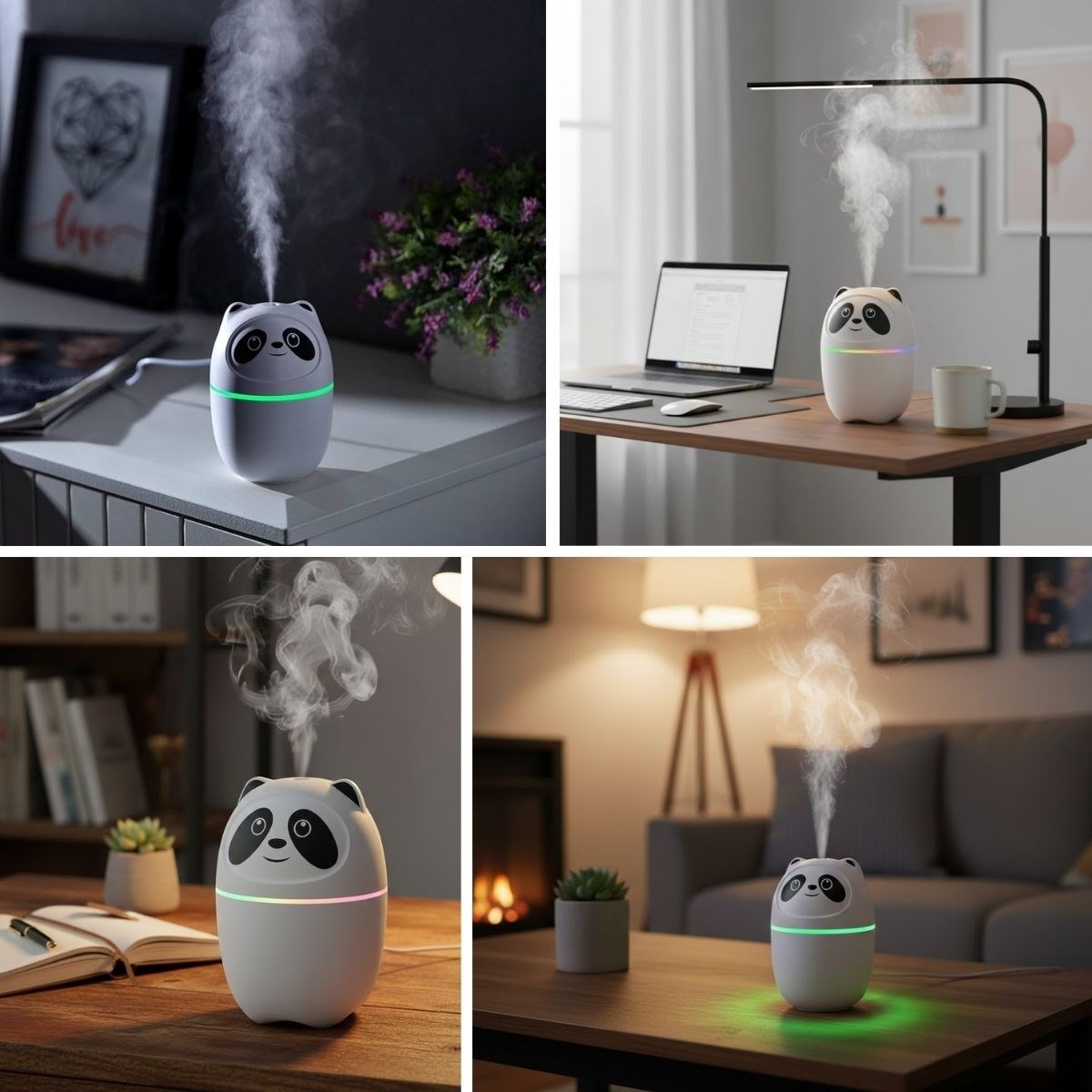 Sevimli Panda Figürlü Hava Nemlendirici – Ultrasonik Soğuk Buhar Makinesi, LED Işıklı Masaüstü Oda Nemlendirici (5563) #5