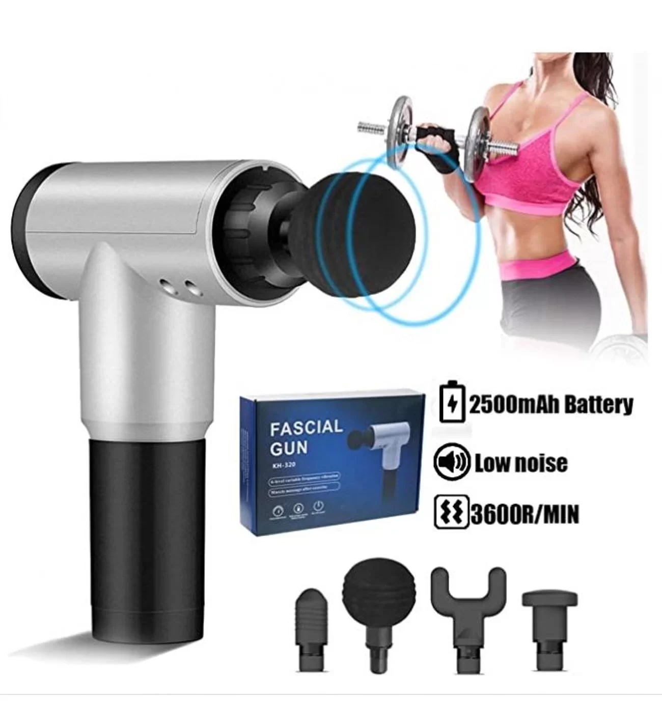 Fascial Gun RH-320 6 Kademe Hız Ayarlı, 4 Parça Başlıklı, Us