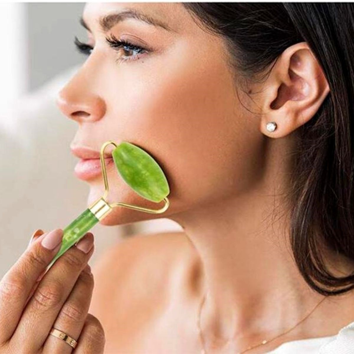 Özel Süngerli Kutusunda Kırılmaz Çift Taraflı 2li Cilt Yüz Masaj Aleti Jade Roller Yeşim Taşı (5563) #2